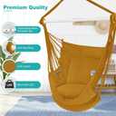 Outerman Hammock Chair, Hanging Chair with 3 Cushions and Foot Rest Support, Sturdy Metal Spreader Bar Max 500Lbs, Swing Chair for Bedroom, Indoor & Outdoor, Patio, Porch or TreeKhaki