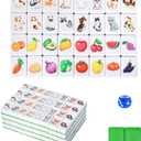 GRACIAS 4 Players Mahjong Block Set, 128 Green Tiles(1.18) with Animal and Food Pattern, Portable Mahjong Set with A Carry Bag, Mahjong Tile Game