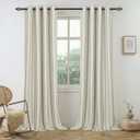 DriftAway Farmhouse Linen Blackout Curtains 84 Inches Long for Bedroom Striped Double Layer Thermal Insulated Sound Reducing Lined Grommet Rustic Drapes for Living Room 2 Panels W52 x L84 Loden Green