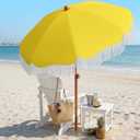 AreShark 7ft Patio Umbrella with Fringe, UPF50+ Beach Umbrella for Table, Pool & Garden, Portable Outdoor Tassels Umbrella w/Fiberglass Ribs&Push Bottom Tilt(Yellow)