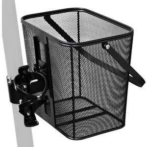 Quick Release Electric Scooter Basket for Adults Heavy-Duty Extra Thick Study Iron Mesh e-scooter Front Baskets 70lb Capacity, Bottle Holder & Handle, Easy Install Portable Removable Mobility