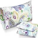 Tribeca Living Ultra-Soft Flannel Sheets King - 170-GSM Cotton, 4 Piece Deep Pocket Bed Sheet Set in Paisley Garden Print