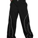 Zontroldy Cargo Pants Women Parachute Pants Y2K Baggy Casual High Waist Wide Leg Track Pants Streetwear(0946-Black-M)