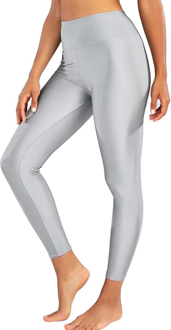 Sghenr Women's High Waisted Yoga Pants Tummy Control Shiny Sports Tights Workout Leggings (Large, Black)