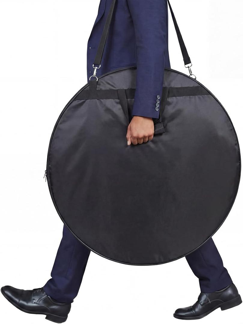 Sanwuta Crokinole Board Carrying Case 33 Inch Universal with Hook and Loop Pocket and Adjustable Strap Fits Octagonal Board Tabletop Game Bag, Black (33" x 33" x 3")