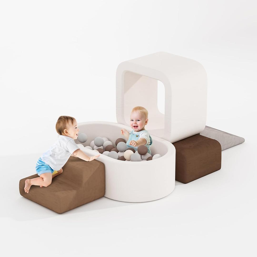 BanaSuper 6PC Kids Foam Climbing Blocks Playset with Ball Pit Tunnel, Large ball pit with tunnel