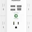 Powericer- Charging Ports, Multi Plug Outlet Extender, 5Ft Braided Extension Cord, Flat Plug Wall Mount Desk Charging Station for Home Office ETL