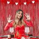 Torerun Red Backdrop Party Decorations - 3 Pack of 3.2x8.2ft Foil Fringe Curtains Streamers Backdrop for Valentines Day Decorations, Birthday, Christmas Backdrop Decorations