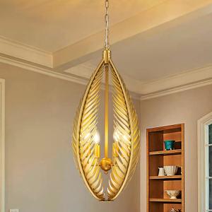 Wellmet Gold Modern Leaves Chandelier, 4 Lights Orb Pendant Light Fixture | Contemporary Farmhouse Pendant Lighting Fixture for Dining Room,Living Room,Bedroom,Kitchen Island,Entryway,Foyer,W14"x29.5"H, 14.02 inches
