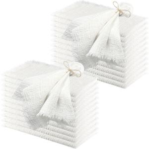 24Pack White Cloth Napkins 17x17Inch White Napkins Cloth with Fringe Soft Cotton Cloth Napkins Washable Rustic Dinner Napkins Cloth for Wedding Party Dinner Table