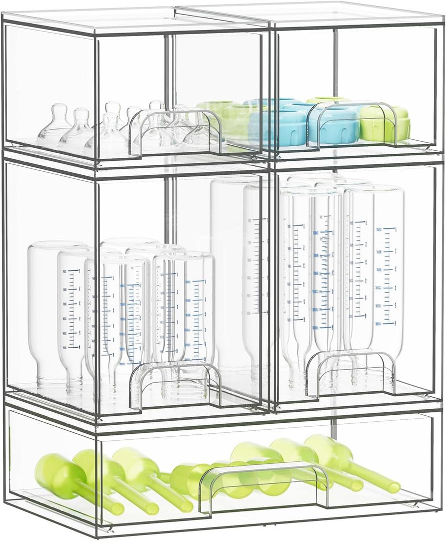 SpaceAid Bottle Storage Organizer Baby - Acrylic Bottles Station Organizer Container, Stackable Clear Drawers for Countertop, Vanity, Bathroom, Cabinet, Pantry Organization, 5 Pack, 2S2M1L, 15.4"H