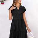 ANRABESS Womens Summer V Neck Cap Sleeve Tunic Short Dress 2025 Casual Fit Textured A-line Beach Vacation Sundress Black Large (Black, L)