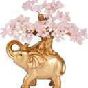 Rose Quartz Crystal Money Tree on Gold Mini Elephant Statue, 10Gemstone Bonsai Tree of Life Home Dcor Gifts for Wealth Positive Energy, Feng Shui Dcor