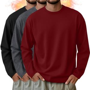 3 Pack Mens Long Sleeve Shirts Crew Neck Thermal T-Shirt Thick Pullover Basic Tops Casual Comfortable Sweatshirt (Large, Wine Red, Dark Gray, Black)