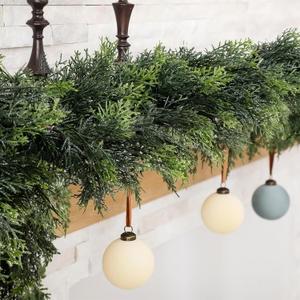 6FT Artificial Cedar Garland, Realistic Christmas Pine Garland, Lush Evergreen Cypress Garlands, Real Touch Faux Greenery for Mantel, Table, Staircase, Fireplace, Holiday Party Indoor Outdoor Decor