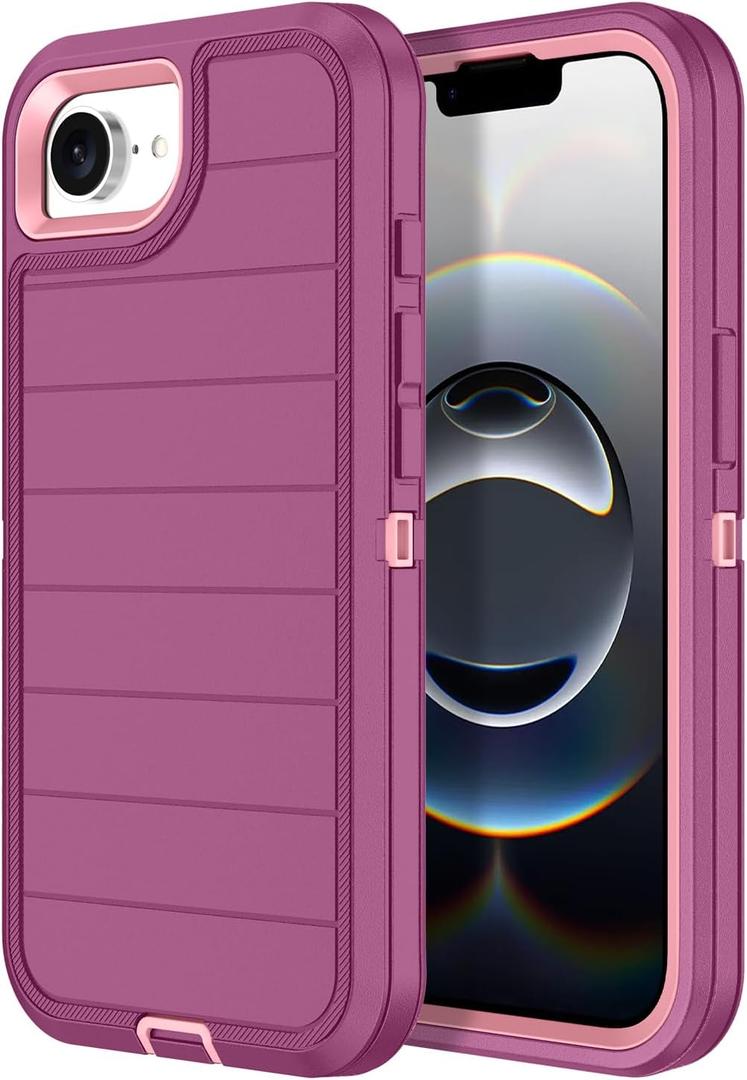 for iPhone 16e Case Heavy Duty 3-Layer[Shockproof][Dropproof][Dust-Proof] Military Grade Rugged Full Body Protection Cover Case for Apple iPhone 16e 6.1 inch 2025,Purple/Pink