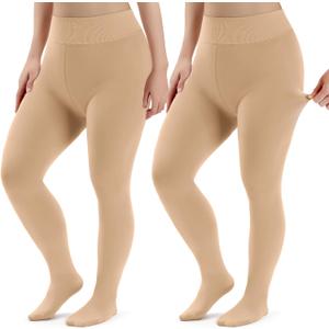 Eurzom 2 Pairs Plus Size Fleece Lined Tights Women Winter Thick Thermal Leggings Cozy Stretchy Pantyhose for Cold Weather (XL)