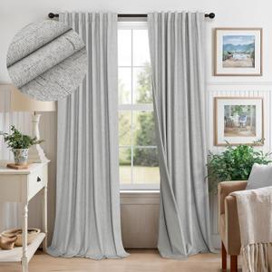 Light Grey Blackout Curtains 84 Inch Length 2 Panels for Dining Room Darkening Curtain for Bedroom Gray Linen Textured Black Out Sunblock Light Blocking Long Drapes for Living Room Patio Door Back Tab, 52"W x 84"L (Pack of 2), Light Grey