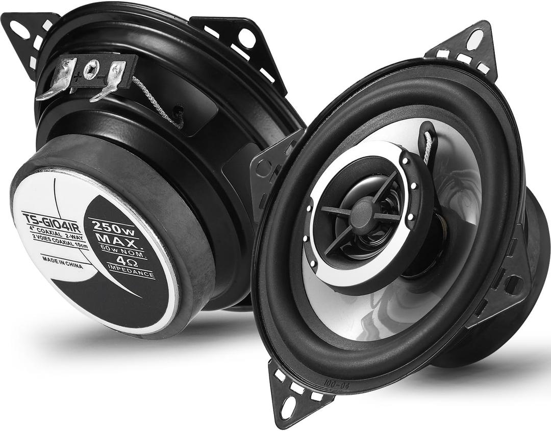 4 Inch 2-Way Coaxial Car Speakers, Max 250W RMS 60W Car Audio Speakers, Vehicle Coaxial Speakers, 4Ohm Universal Car Stereo Speaker for Audio Car Door Speaker Replacement (Pair) (4-Inches)