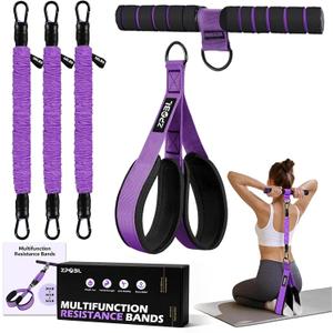 3 x Multifunctional Portable Pedal Resistance Band with Handle for Women - 3 Adjustable Tubes for Core(30/40/50LB), Abs, Arm & Leg Workouts | Home Gym Equipment