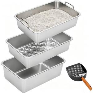 Triple Pan Stainless Steel Sifting Cat Litter Box, Extra Large
