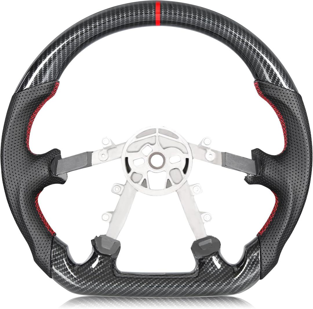 Hydro-Dip Carbon Fiber Steering Wheel for Corvette C5 19972004, D-Shaped Flat-Bottom Design with Black Perforated Leather Grip, Hand-Stitched Racing Steering Wheel for C5 Base/Z06 Hydro-Dip Carbon Fiber Steering Wheel for Corvette C5 19972004, D-Shaped Flat-Bottom Design with Black Perforated Leather Grip, Hand-Stitched Racing Steering Wheel for C5 Base/Z06