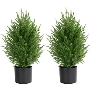 Palonu 2 Pcs 2Ft Christmas Norfolk Pine Potted Trees, 24" Realistic Artificial Norfolk Tree with Pot Faux Greenery UV Resistant Fake Plants for Tabletop Front Porch Indoor Outdoor Home Dcor
