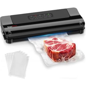 Bonsenkitchen Vacuum Sealer, MultiFunctional Food Sealer with 5 Vacuum Bags, External Vacuum System & Accessory Tube,FastCompact Design, Bright Black