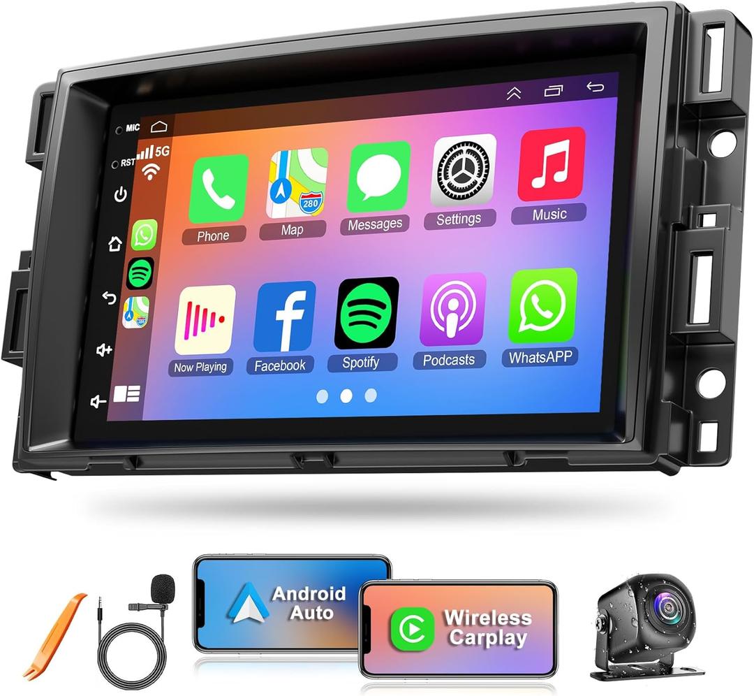 4+64 Android 13 Car Stereo for Chevrolet Chevy Silverado Suburban Tahoe GMC Sierra Yukon, 7" IPS Touch Screen Car Radio Build-in GPS Wireless CarPlay/Wired Android Auto, Backup Camera/DSP/SWC