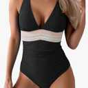 One Piece Swimsuit for Women Tummy Control V Neck Ruched Bathing Suit Swimwear, Size S