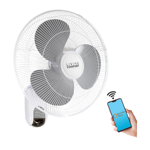 Comfort Zone Oscillating Wall Mount Fan with Adjustable Vertical Tilt, 16 inch, 3 Speed, Metal Grille, 90 Degree Oscillation, 3 Modes: Normal, Pulse, and Sleep, 4H Timer, & Wi-Fi App Control, White