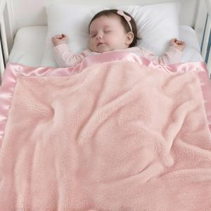 Pro Goleem Fleece Baby Blankets for Girls with 2 Inch Satin Trim, Super Soft Plush Receiving Blanket for Infant Toddler Newborn, Cozy 30x40 Inch Crib & Stroller Blanket (Pink)