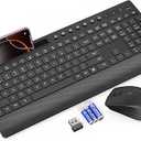 Trueque KM31 Wireless Keyboard and Mouse Combo  FullSize Quiet Typing with Palm Rest, Phone Holder, Multimedia Keys, Power Switch, Batteries Included, Compatible with Windows, Chrome OS, PC, Laptop