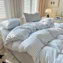 Nayoroom Gingham Duvet Cover Queen Size Blue White Plaid Checkered Comforter Cover 3 Pcs Soft Breathable Washed Microfiber Grid Farmhouse Bedding Set with Pillow Shams (No Comforter)