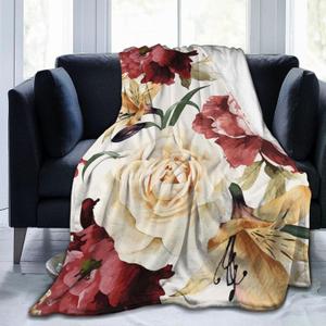 Roses Watercolor Floral Bed Blanket Ultra Soft Throw Blanket All Season Warm Light Weight Cozy Plush Blankets for Home Bedroom Sofa Chair Travel, 60"X80"