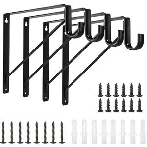 4 Pack Heavy Duty Closet Shelf & Rod Brackets, Wall Mounted Closet Shelf Brackets, 11 x 11 Inch Closet Shelf Brackets with Rod Support, Black (4 Pack-Black)