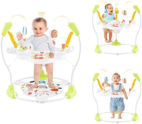 Baby Bouncer Activity Center, Infant Jumper and Table w/ 360° Rotary Seat, 3 Adjustable Heights, Mat, Music, Lights, Sounds & Developmental Toys, Activity Center for Babies (Green)