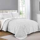 Pure Bedding Quilt Set King/Cal King/California King Size White - Oversized Bedspread - Microfiber Coverlet - Includes 1 Quilt and 2 Shams, Ocean Star Pattern