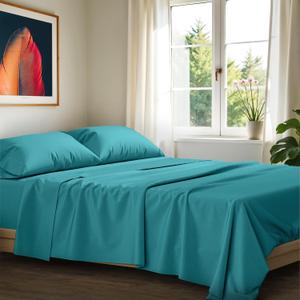 Ashton Sheets 100% Egyptian Cotton Sheets Queen Size - 1200 Thread Count Queen Size Sheets Set Egyptian Cotton, 4 PC Luxury Bedsheet (Teal), Soft, Cooling, 17" Deep Pocket Sateen Bedsheet Set