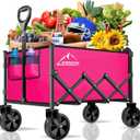 AMNOW Collapsible Folding Wagon Cart, 350LBS Utility Large Capacity Cart Foldable Wagon with All Terrain Wheels, Grocery Wagons Carts for Garden Shopping Sports Camping, Rose