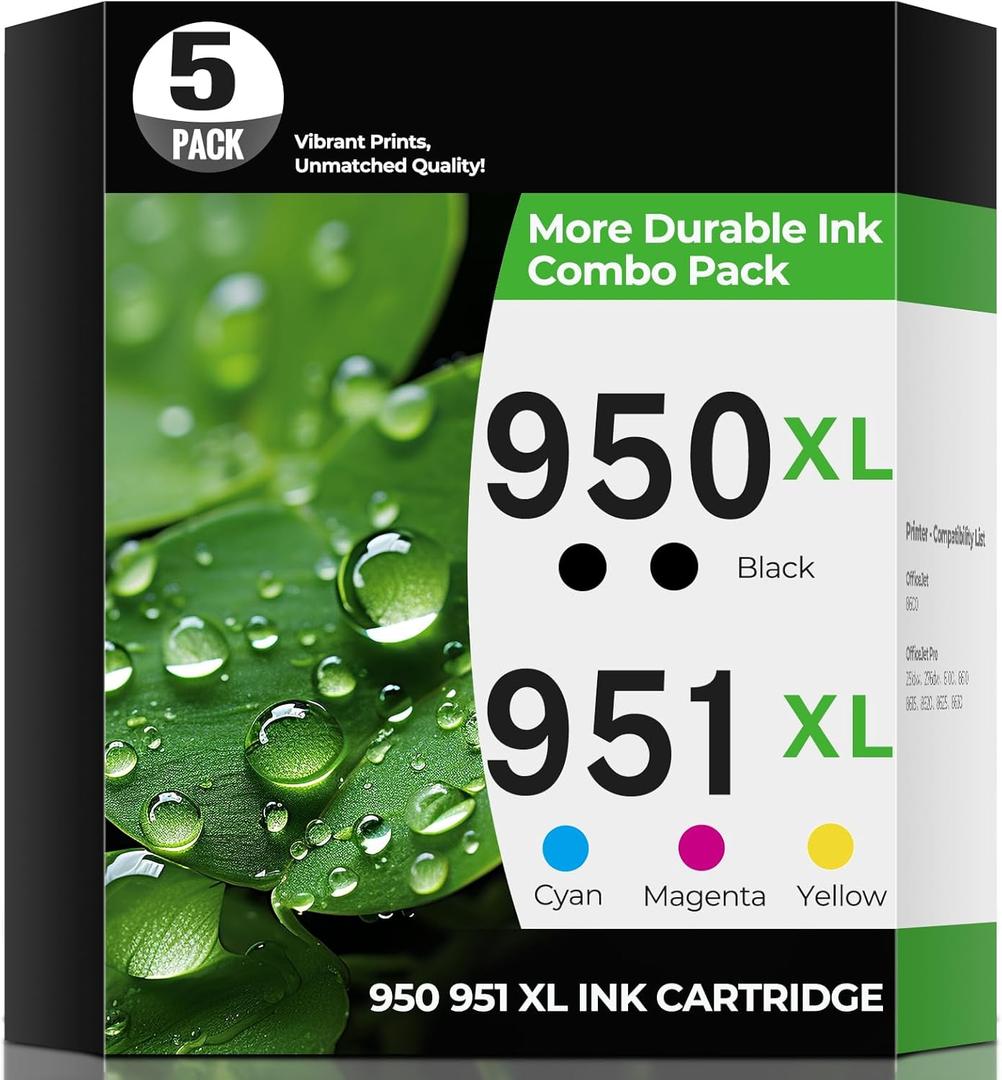 950 951XL Ink Cartridges OfficeJet Pro 8600 8610 8620 8100 8630 Ink Compatible for HP 950 XL 951 XL Ink Cartridge Combo Pack HP950XL HP951XL Printer Ink for OfficeJet Pro 8660 8640 8615 276DW 251DW-5P (5 Pack(2Black+1Cyan+1Magenta+1Yellow))