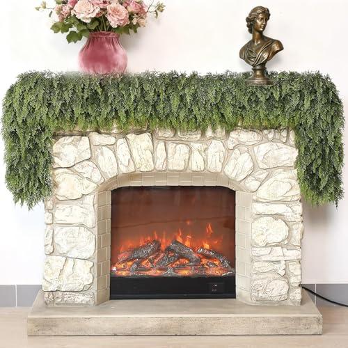 Real Touch Cedar Garland Artificial Realistic Christmas Garlands Faux Green Cedar Fake Pine Needles Garland for Mantle Indoor Home Holiday Pine Garlands Christmas Decorations Outdoor Xmas