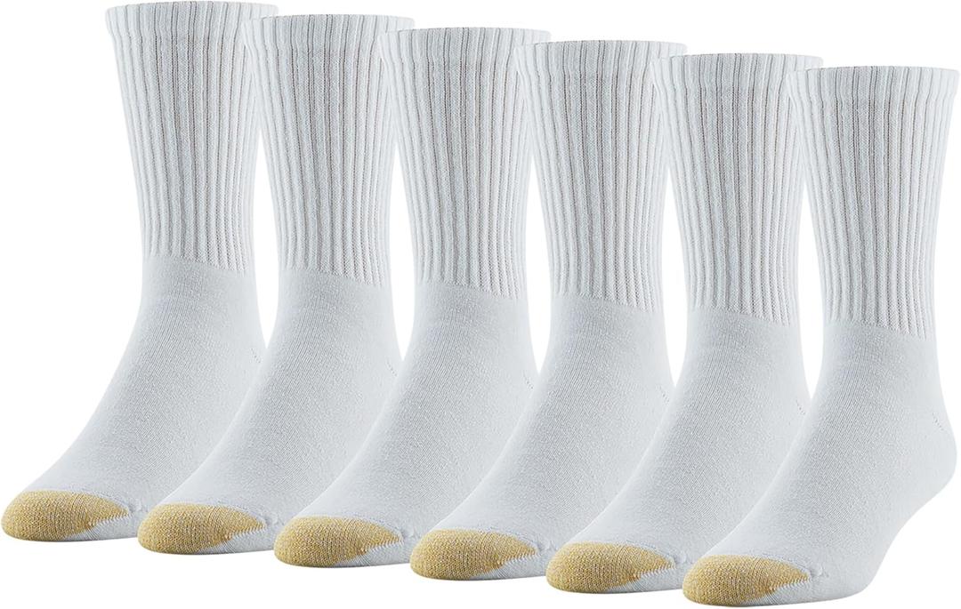 GOLDTOE Men's Cotton Blend Athletic Crew Socks, 6-pairs (Large, White)