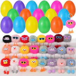 24 Pack Prefilled Easter Eggs with Kids Keychains Plush Toy Cute Keychains for Kid Boys Girls for Easter Egg Fillers, Easter Basket Stuffers Party Favor Gifts