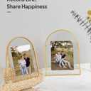Set of 3 Gold Floating Picture Frame, 4x6, 5x7, 6x8 Arched Glass Floating Frames, Vintage Brass Gold Picture Frame for Artwork Photos Tabletop Display