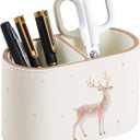 Christmas Pen Holder for Desk, PU Leather Pencil Holder for Desk with 2 Compartments for Home Office Supplies, Christmas Decorations Pencil Cup Desk Organizer (Reindeer)