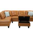 L Shaped Reversible Sectional Sofa with Chaise Lounge and Storage Ottoman Sets, Faux Leather Upholstery Convertible Corner Couch with Cupholders,Button Tufted Sofs&Couches for Living Room Furniture