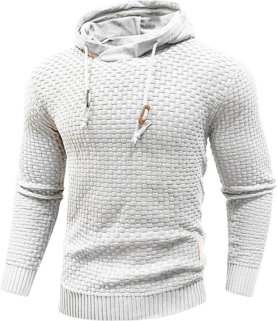 Zaitun Mens Hooded Sweatshirt Long Sleeve Solid Knitted Hoodie Pullover Sweater (XX-Large, White)