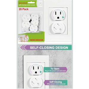 Outlet Covers (28 Pack) Self-Closing Child Proof Socket Covers 3-Prong Swivel Outlet Plug Covers Upgraded Adhesive Installation Comes with Extra Sticker Electrical Outlet Protectors for Baby