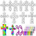 Motipuns 72 Set Christian Religious Cross Crafts Kit with Watercolor Pen,Color Your Own Cross Suncatchers Craft Easter DIY Ornaments for Sunday School Classroom Church Art Craft